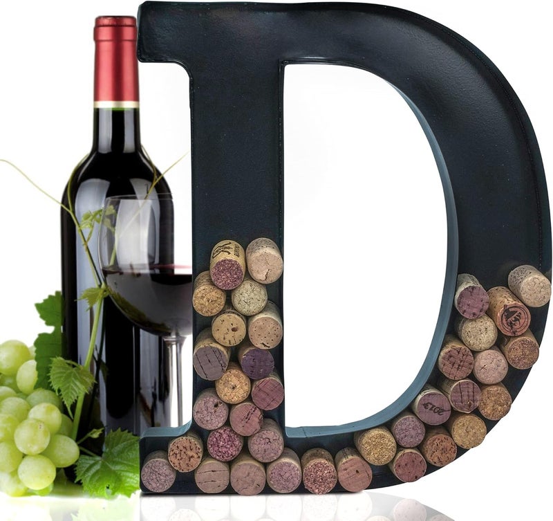 Made Easy Kit Metal Letter Wine Cork Keepsake Saver & Holder Monogram w/Free Wall Mount Kit A-Z (Letter D, Large) - Image 1